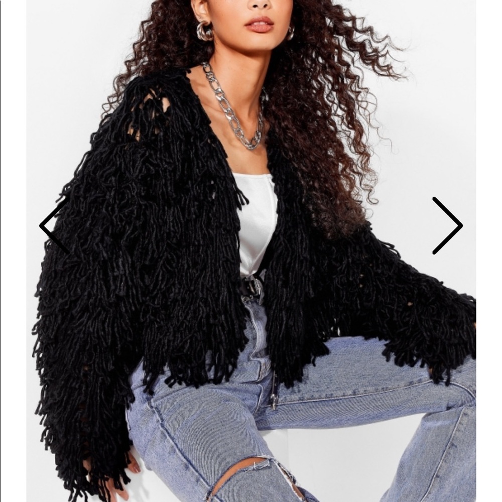 Nasty Gal Black Cropped Silhouette Shaggy Cardigan
